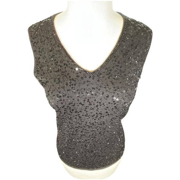 Vintage Talbots Black Sequin Sleeveless Black Top Size Small Silk Blend Night Ou - Picture 8 of 10